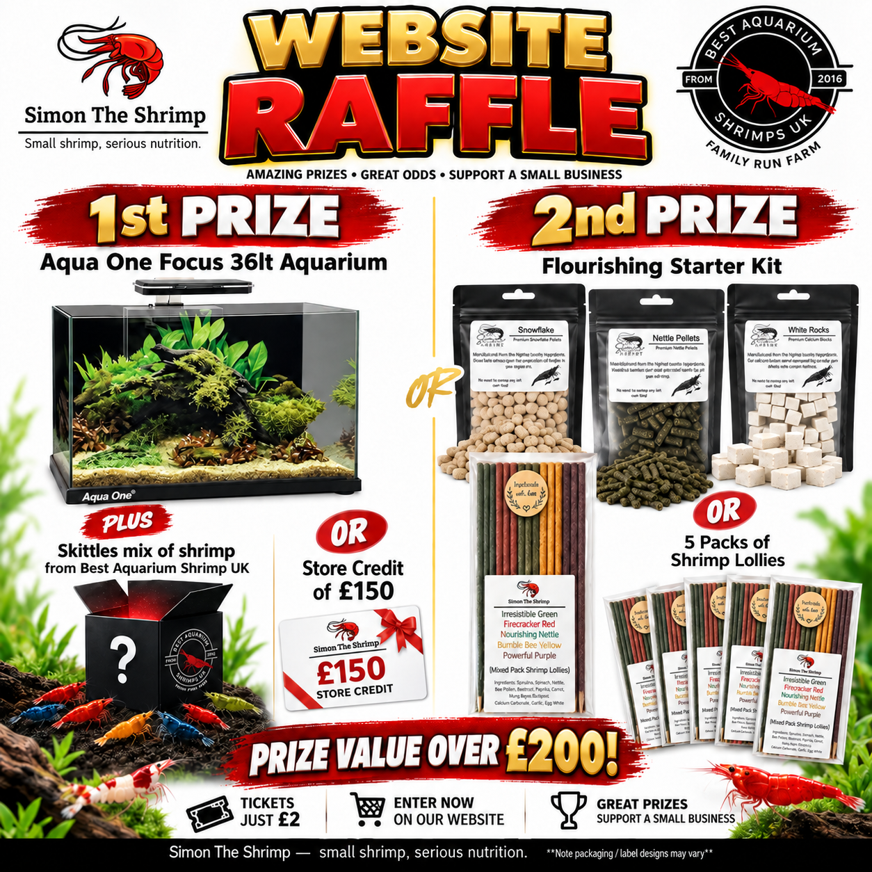 Raffle - Aqua One 36 Litre Aquarium & Shrimp Pack